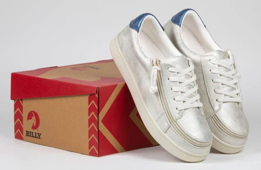 FINAL SALE - Women's White (Navy Mustache) BILLY Sneakers - Image 7