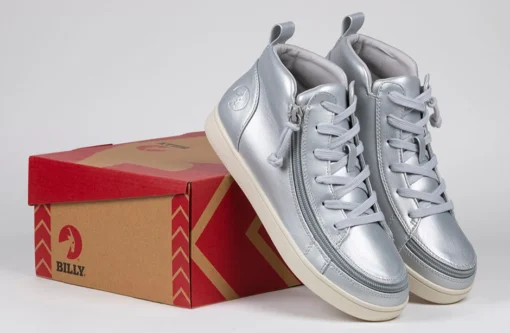 FINAL SALE - Women's Silver Grey Metallic BILLY Sneaker Lace Mid Tops - Image 7