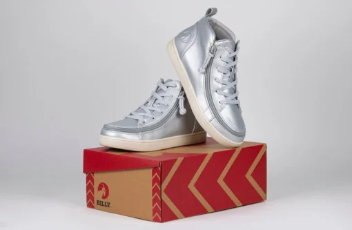 FINAL SALE - Women's Silver Grey Metallic BILLY Sneaker Lace Mid Tops - Image 8